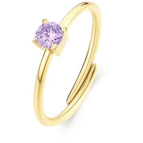 anello in acciaio dazzly gold con zircone viola 